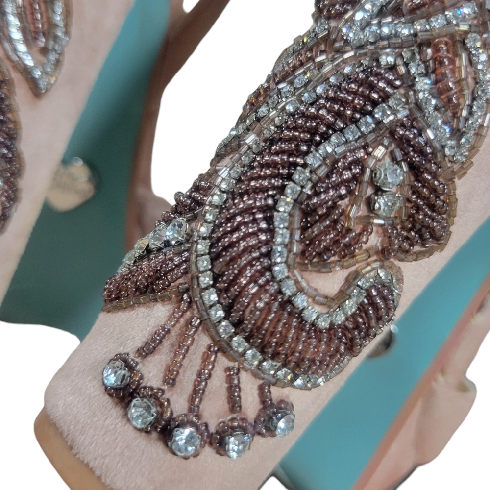 Betsey Johnson Blush Pink Velvet Platform Heels with Embellished Block Heel - Picture 13 of 15
